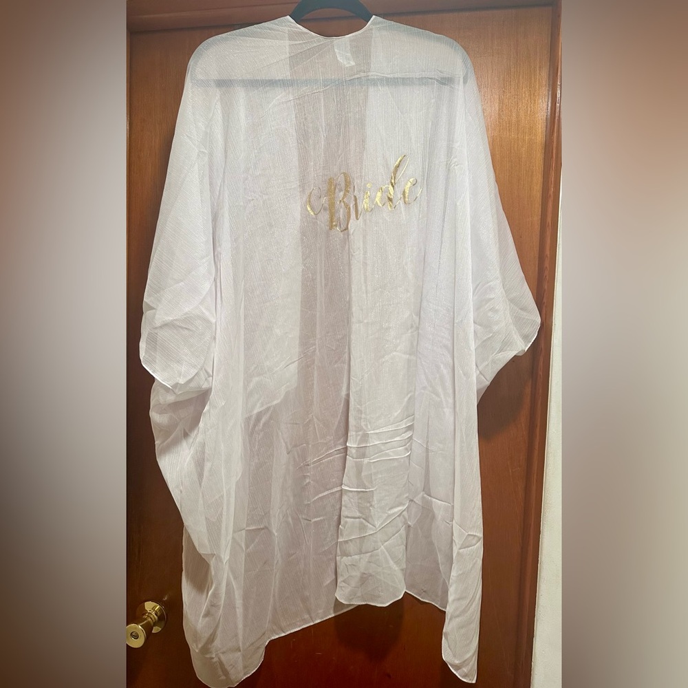 White Bridal Cover-Up with Gold Lettering